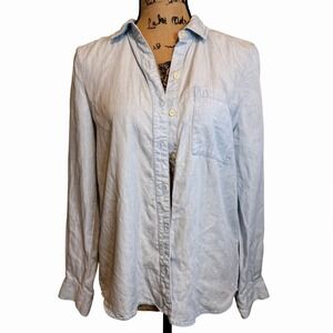 Style & Co Womens Preppy Work Casual Office Career Button Up Shirt Blue Small